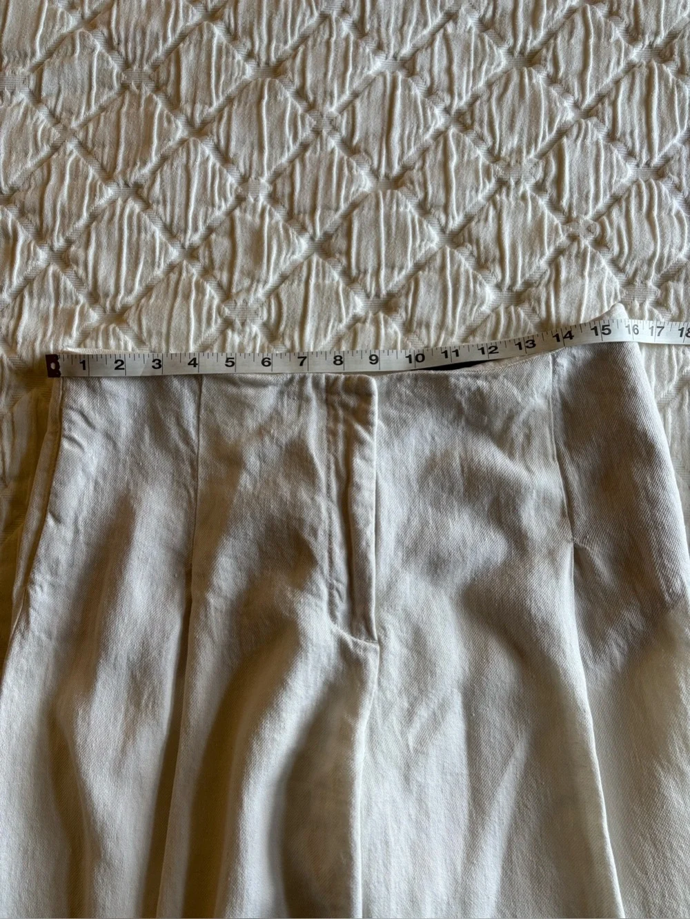 ZARA ZW COLLECTION ECRU WIDE LEG LINEN/VISCOSE TROUSERS, PANTS - L